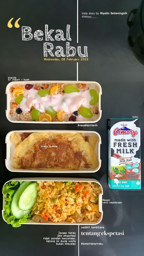 Bekal Diet, Healthy Lunch Snacks, Food Captions, Healthy Food Menu, Healthy Lunch Meal Prep, Food Receipt, Resep Diet, Work Meals, Makanan Diet