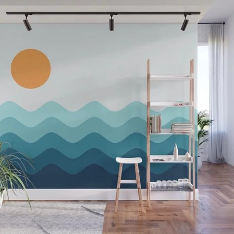 Large Wall Murals Diy, Wave Mural, Decoration Surf, Surf Room Decor, Ocean Mural, Beach Wall Murals, Beach Mural, Wall Murals Diy, Surf Room