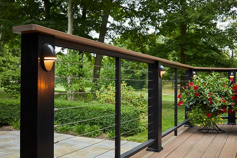 Deck Railing For Best View, Decking Handrail Ideas, Timbertech English Walnut Deck, Deck Railings Ideas, Modern Deck Railing, Trex Deck Railing, Decking Balustrade, Balustrade Ideas, Custom Deck Railing