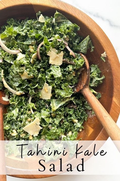 Salad Kale Recipes, Kale Salad Tahini Dressing, Tahini Kale Salad, Kale Greens, Kale Salad Dressing, Tahini Salad, Tahini Salad Dressing, Slaw Dressing, Super Salads