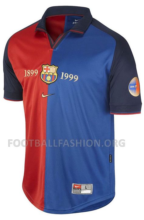 Make Gold! Barcelona 1999, Vintage Football Jersey, Barcelona Jersey, Barcelona Home, Barcelona Jerseys, 100 Year Anniversary, Rivaldo, Team Badge, Barcelona Football