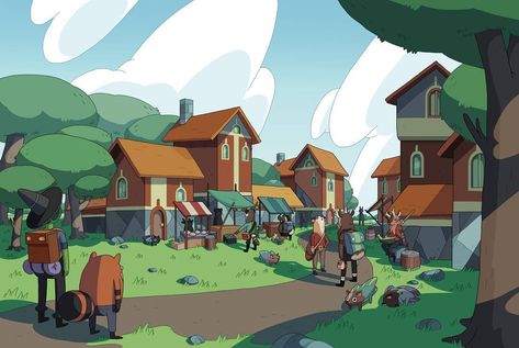 Cartoon Town, Town Drawing, Bg Design, Landscape Elements, Background Drawing, Game Concept Art, Game Concept, Cartoon Background, Landscape Illustration