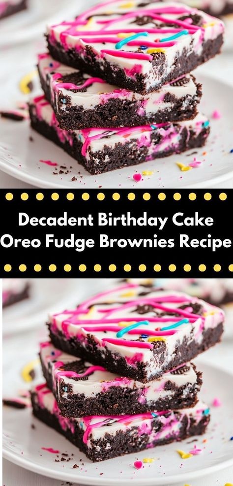 Discover the joy of baking with these Decadent Birthday Cake Oreo Fudge Brownies! Quick to make and packed with flavor, they are the ultimate sweet treat that will delight kids and adults alike. Birthday Treats For Adults, Birthday Cake Oreo, Treats For Adults, Chocolate Oreo Cookies, Cookies Cheesecake, Oreo Birthday Cake, Fudge Brownie Recipe, Cake Oreo, Easy Dessert Ideas