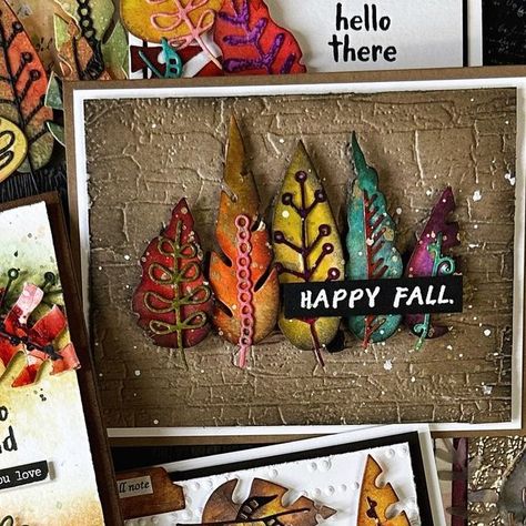 Artsy Leaves By Tim Holtz, Sizzix Artsy Leaves, Tim Holtz Thanksgiving Cards, Tim Holtz Leaves, Tim Holtz Artsy Leaves, Tim Holtz Halloween, Tim Holtz Sizzix Dies, Thanksgiving Cards Handmade, Sizzix Cards