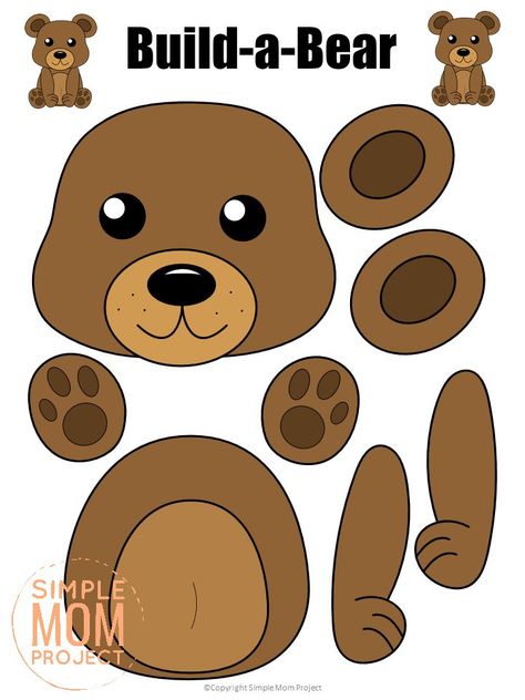 Bear Crafts Preschool, Forest Animal Crafts, Bear Template, Teddy Bear Crafts, Maluchy Montessori, Aktiviti Kanak-kanak, Animal Templates, Woodland Bear, Bear Crafts