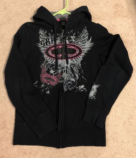 2000s Zip Up Hoodie, Goth Hoodie, 2000s Fashion Outfits, Clothing Pieces, Alternative Outfits, Mall Goth, Dream Style, 2000s Fashion, Cool Clothes