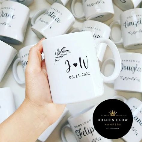 Personalized Mugs ✨ Make every occasion memorable with personalized mugs! Perfect for weddings, anniversaries, birthdays, or any special moment. Customize with names, dates, or heartfelt messages to make it uniquely yours. Order yours today! Can customize as your wish..... DM to more details. . . . . . #goldenglowhampers #personalizedgifts #custommugs #perfectgift #specialmoments #giftideas #customizedmugs #giftsforeveryone #celebratelove #uniquedesigns Wedding Mugs For Guests, Wedding Mug, Wedding Giveaways, Wedding Mugs, Customised Mugs, Sarcastic Gifts, Color Magic, Wedding Souvenirs, Personalized Mugs