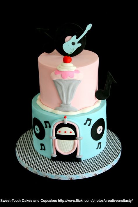 50s Themed Cake, 50s Birthday Party, Diner Cake, 50s Cake, Grease Themed Parties, 50s Birthday, Grease Party, 50s Theme Parties, 50s Theme