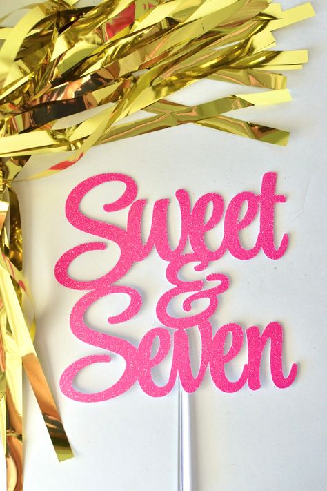 Sweet Sassy Seven Birthday, Pink Cake Toppers, 7 Cake, Birthday Glitter, Happy 7th Birthday, 60th Birthday Cakes, Happy 60th Birthday, Pink Themes, Unicorn Cake