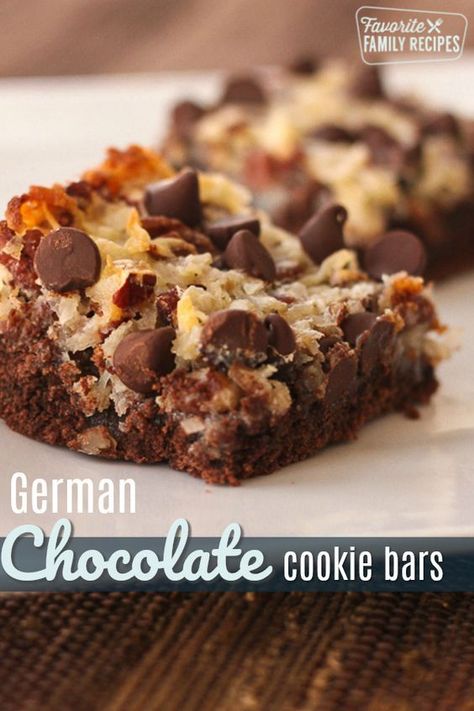 German Chocolate Cookies, Chocolate Cookie Bars, German Chocolate Cake Mix, Chewy Chocolate Cookies, Coconut Frosting, German Chocolate Cake, Cake Bars, Cookie Bar Recipes, German Chocolate