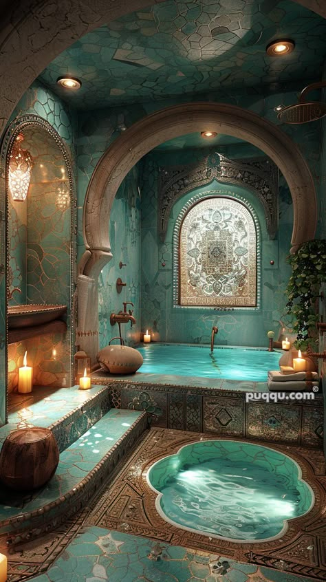 Moroccan Style Bathroom Design Ideas - Puqqu Bohemian Bathrooms, Moroccan Style Bathroom, Moroccan Inspired Bathroom, Book Locations, Moroccan Bathroom, Moroccan Aesthetic, Bohemian Bathroom, زجاج ملون, Bathroom Design Ideas