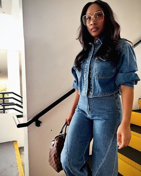 Denim on denim. All season, but especially for fall. Classic and still full of personality, you can’t miss with putting together a denim on denim look. Swipe for vibes and deets while we still have a few of these in the shop. #denimjacket #denimstyle #denimondenim #casualstyle #casualoutfits #everydaystyle #everydayoutfit All Denim Outfits For Women, Denim On Denim Outfit Black Women, Denim Outfit Black Women, Denim Outfit Fall, All Denim Outfits, Denim On Denim Outfit, Stylish Closet, Denim On Denim Looks, Gospel Choir