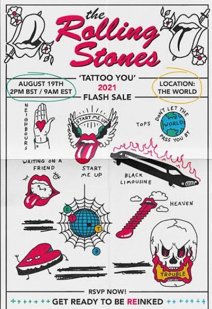 Rolling Stones Tattoo Ideas, Stones Tattoo, Rolling Stones Tattoo, Black Limousine, Flash Sheet, Tattoo Flash Sheet, Tattoo Flash, Forearm Tattoos, Tattoo You