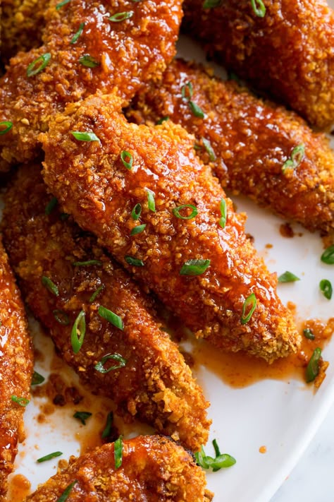 Hot Honey Chicken Baked Crunchy Hot Honey Chicken, Crunchy Hot Honey Chicken, Hot Honey Chicken Recipe, Baked Chicken Strips, Hot Honey Chicken, Honey Chicken Recipe, Spicy Chicken Recipes, Crispy Baked Chicken, Honey Sauce