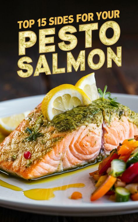 Elevate your dinner game with these delicious side dishes for pesto salmon! 🍽️🐟 #pestosalmon #sidedishes #yum Salmon Side Dishes Ideas, What To Serve With Pesto, Side Dish With Salmon, Salmon Side Dishes, Bacon Wrapped Salmon, Lemon Roasted Potatoes, Salmon Skewers, Side Dishes For Salmon, Delicious Side Dishes