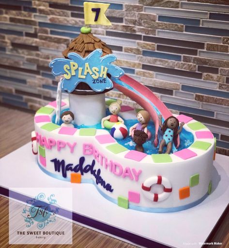 Waterslide Cake Ideas, Water Park Birthday Cake, Water Slide Birthday Cake, Water Park Cake, Waterpark Cake, Pool Theme Cake, Waterslide Cake, Pool Party Birthday Cake, Roller Coaster Cake