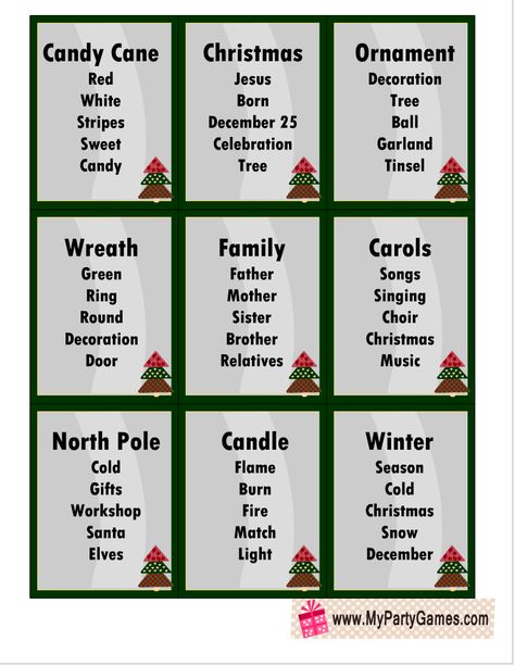 25 Free Printable Christmas Taboo Game Cards Christmas Taboo Cards, Christmas Taboo Game, Christmas Password Game, Christmas Board Games Printable, Christmas Pictionary Game Free Printable, Christmas Taboo Printable Free, Christmas Board Game, Taboo Words, Free Christmas Games