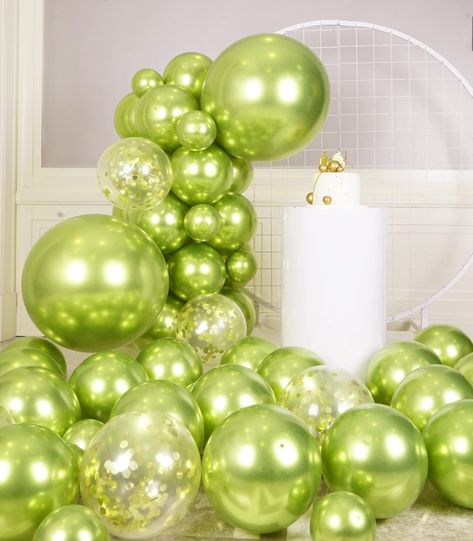 PRICES MAY VARY. [ Package Included ] - 20pcs 5 inch lime green metallic balloons, 25pcs 12 inch lime green metallic balloons, 2pcs 18 inch lime green metallic balloons, 5pcs lime green confetti balloons, 1 garland strip, 1 ribbon, and 1 dot glue [ Unique Combination ] - This is a new combination of different sizes of lime green metallic balloons and lime green confetti balloons. It's unique and beautiful, and will make your party even more exciting and fu [ Applicable Scene ] - These lime green Lime Green Balloon Garland, Mint Green Decorations Party, Green Bday Decorations, Hampton Wedding, Sweet 16 Party Themes, Green Confetti, Bridal Shower Inspo, Yellow Party, Pixie Hollow