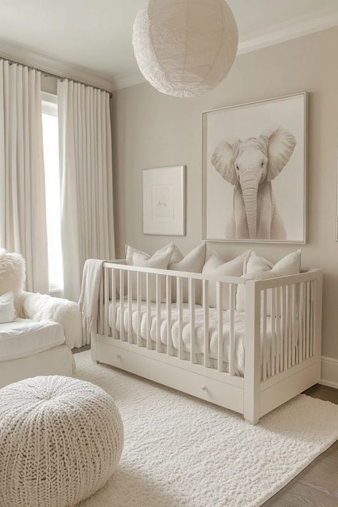 Nursery No Closet Ideas, Elegant Nursery Neutral, Low Budget Nursery, Nursery Simple Neutral, Egyptian Cotton Nursery, Practical Nursery Ideas, Modern Baby Room Boy, Safari Neutral Nursery, Office And Baby Room Combo