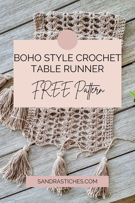 Fall in love with the timeless charm of boho beauty using our free crochet table runner pattern. Immerse yourself in a fusion of patterns, stitches, and fringes that capture the essence of Bohemian living. This pattern lets your imagination run wild while the step-by-step instructions keep you on track. Whether you're a crochet novice or a seasoned pro, our pattern guarantees a stunning end result. Transform your table into a Boho haven - access the free pattern and start crocheting today. Quick Crochet Table Runner, Crochet Pattern For Table Runner, Crochet Rustic Table Runner Free Pattern, Free Crochet Runner Patterns, Table Runner Pattern Crochet Free, Crochet Boho Table Runner, Crochet Cotton Table Runner Free Pattern, Crochet Boho Placemats Free Pattern, Crochet Halloween Table Runner Free Pattern