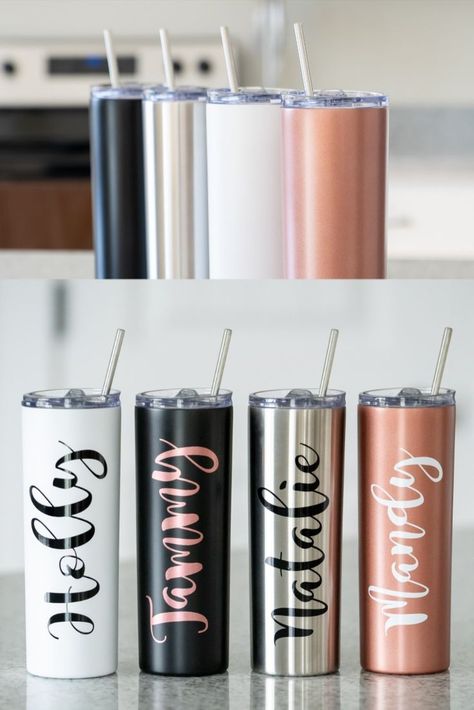 Travel Mug Vinyl Ideas, Stainless Steel Tumbler Ideas, Metal Tumbler, Monogram Vinyl Decal, Diy Monogram, Monogram Tumbler, Straw Cleaner, Vinyl Tumblers, Metal Tumblers