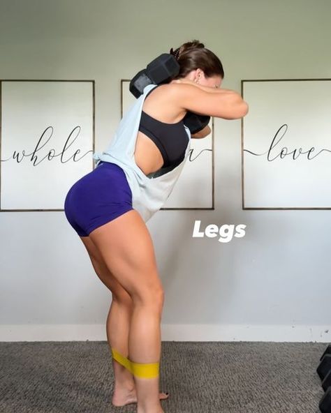 Becky Greenan on Instagram: "Legsssss 🔥💪 Grab some dumbbells and a resistance band to try out this amazing leg workout. I’m holding dumbbells ranging from 20lbs-40lbs. Go slow and feel those muscles working. 

For more workouts like this one where you can lift with me in follow along videos, join my app Built by Becky. My app is currently on sale so head to my website! 

Complete each exercise 8-12 reps and 3-4 sets. 

1. Good mornings 
2. 1.5 rep goblet squat 
3. Dead stop reverse lunge 
4. Side squats 
5. Standing side straight leg raise" Leg Raise, Straight Leg Raise, Goblet Squat, Reverse Lunges, Leg Raises, Shape Of You, Resistance Band, Leg Workout, Women's Fitness