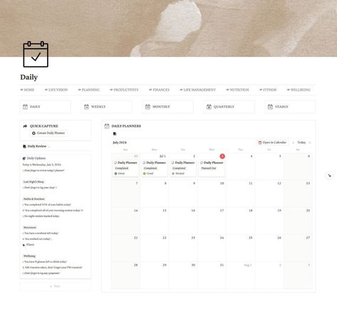 Aesthetic Daily Planner Notion Template for 2 Aesthetic Dashboard, Life Dashboard, Aesthetic Daily Planner, Revision Planner, Notion Template Aesthetic, Notion Setup, Life Raft, Setup Inspiration, Planner Minimal
