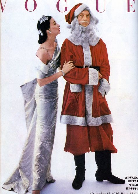 Merry Christmas! American Vogue cover with Dorian Leigh and actor Ray Bolger, photo by Irving Penn, Dec. 15, 1946 Holiday Magazine Covers, Dorian Leigh, Ray Bolger, Christmas Magazine, Vintage Vogue Covers, Holiday Magazine, Irving Penn, Vogue Magazine Covers, Vogue Vintage