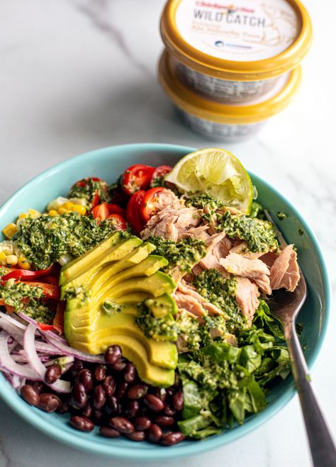 Vertical shot of Southwest Tuna Salad. Tuna Salad Bowl, Tuna Bowl, Herb Dressing, Chicken Of The Sea, Favorite Recipes Chicken, Sweet Bell Peppers, Healthy Salmon, Healthiest Seafood, Ambrosia Salad