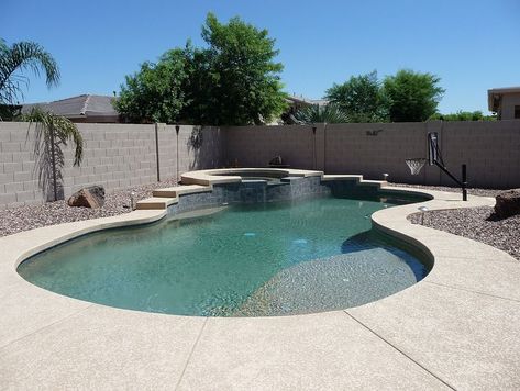 Custom Freeform Pool, MesaFun free form custom pool by True Blue Pools with spa and baja steps. Free Form Pools, Freeform Pool Designs, Freeform Pools, Custom Pool, Blue Pool, Custom Pools, Pool Spa, Backyard Projects, Pool Ideas