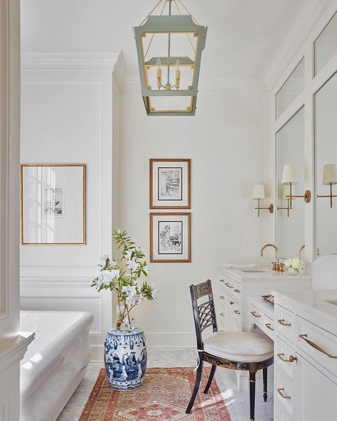 Ashley Gilbreath Interior Design (@ashleygilbreathinteriordesign) • Instagram photos and videos Blue And Green Decor, C Brandon Ingram, Ashley Gilbreath Interiors, Ashley Gilbreath, Bedside Table Styling, Classic Bathroom Design, Brandon Ingram, Lantern Pendant Lighting, Classic Bathroom