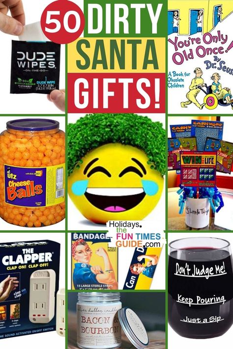 Secret Santa Gifts Funny, Adult Christmas Party Gifts, Funny Christmas Gifts For Friends Fun, Fun Gifts For Adults, Bad Santa Gift Ideas, Funny White Elephant Gifts Diy, Dirty White Elephant Gifts, Christmas Pun Gifts, Secret Santa Gift Ideas Funny