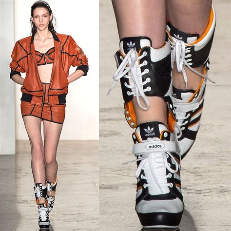 Jeremy Scott Fall 2014 thigh high sneaker boots 10 Jeremy Scott Adidas, Fashion Presentation, Shoes Fashion Photography, Fall 2014 Fashion, Cyberpunk Fashion, Futuristic Fashion, Jeremy Scott, Trending Sneakers, 2014 Fashion