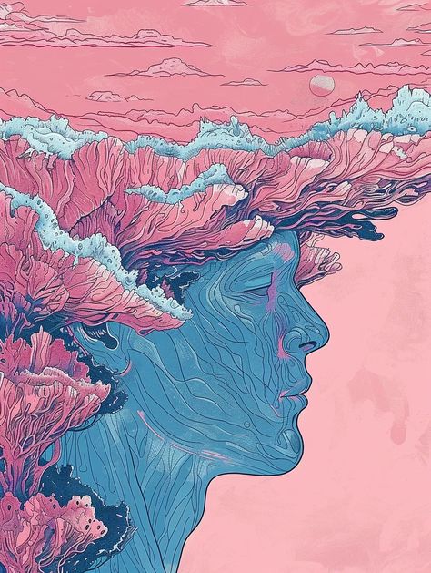 Ocean Connection, Tranquil Art, Mental Space, Brain Structure, Ebb And Flow, Deep Connection, Pink Sky, The Natural World, Art Therapy