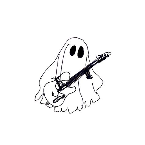 Ghost Guitar Tattoo, Guitar Aesthetic Tattoo, Skateboarding Ghost Tattoo, Ghost On A Skateboard Tattoo, Ghost With Guitar Tattoo, Cool Guitar Tattoos, Ghost With Camera Tattoo, Guitar Related Tattoos, Guitar Tattoo Aesthetic