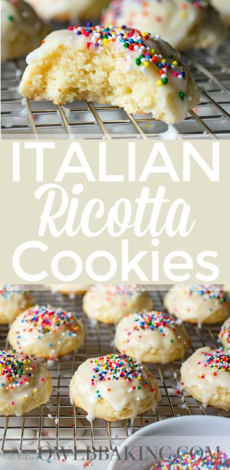 Ricotta Cheese Cookies, Italian Christmas Cookie Recipes, Italian Ricotta Cookies, Fresh Ricotta, Almond Shortbread, Italian Cookie, Ricotta Cookies, Christmas Candlesticks, Italian Christmas Cookies