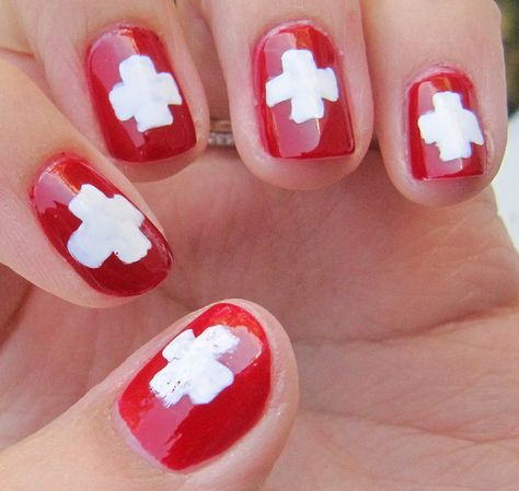 Swiss Flag Nails | Flickr - Photo Sharing! Swiss Nails, Dipped Manicure, Nail Fashion Trends, Flag Nails, Swiss Flag, Dip Manicure, Swiss Switzerland, Winter Nails Acrylic, One Year Anniversary