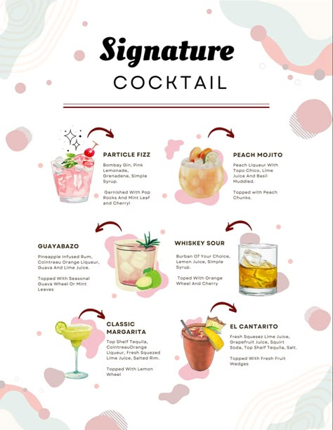 Fun Cocktail Names, Signature Tequila Cocktail, Guava Mezcal Cocktails, Wedding Signature Cocktails Tequila, Mezcal Sour Cocktails, Cold Coffee Drinks Recipes, Fun Drink Recipe, Cafe Menu Design, Cocktail Drinks Alcoholic