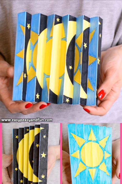 Agamograph Template, Hadiah Diy, Cool Night, Night And Day, Diy Crafts For Kids Easy, Origami Crafts Diy, Paper Crafts For Kids, Paper Crafts Diy Kids, Origami Crafts