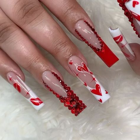 Nails Made on Instagram: "love this valentine set 💋❤️😍please let me see some recreation🫶🏻 #nails#nailart#coffinnails#nailporn#valentino#modernsalon#unicornnails#coralnails#modernnails#naildesigns#hudabeauty#summernails#MargaritasNailz#glitterombrenails#nailfashion#naildesign#nailswag#hairandnailfashion#nailedit#nailcandy#teamvalentino#ombrenails#nailsofinstagram#nailaddict#nailstagram#glitternails#winter#pinknails" Done With Love, Vday Nails, Celebrity Nails, Drip Nails, Cute Nail Art Designs, Colored Acrylic Nails, Coffin Nails Long, Long Square Acrylic Nails, Bling Acrylic Nails