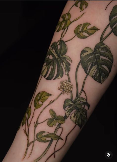 Botanical Tattoo Sleeve, Monstera Tattoo, Earthy Tattoos, Traditional Tattoo Designs, Theme Tattoo, Vine Tattoos, Plant Tattoo, Arm Band Tattoo, Botanical Tattoo