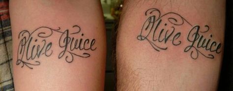 Olive Juice Tattoos Olive Juice Tattoo, Bug Juice Tattoo, Olive Branch Bible Verse Tattoo, Juice Tattoo, Juice Box Tattoo, Olive Juice, Tattoos And Piercings, Tattoo Quotes, Juice