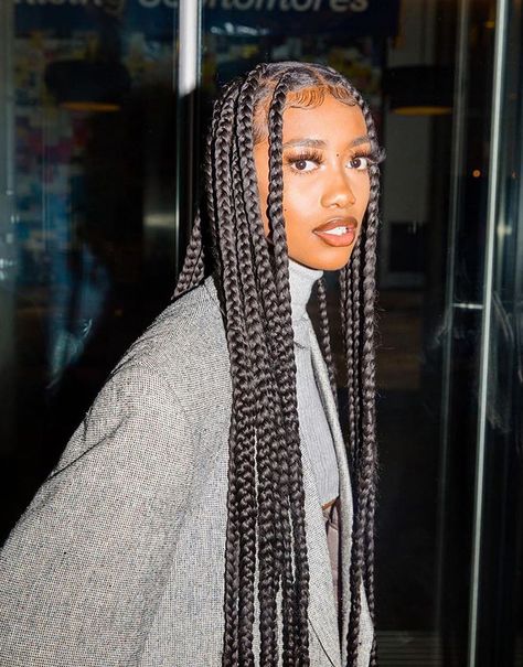 Box Braids Medium Length, Box Braids Jumbo, Brown Box Braids, Box Braids Tutorial, Braids Jumbo, Braids Color, Black Box Braids, Large Box Braids, Colored Box Braids