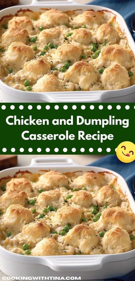 Craving a hearty meal that’s simple to prepare? This Chicken and Dumpling Casserole combines fluffy dumplings with creamy chicken goodness, offering a quick solution for busy weeknights and satisfying family dinner recipes. Chicken And Dumpling Casserole, Chicken Dumpling Casserole, Dumpling Casserole, Fluffy Dumplings, Chicken Dumplings Recipe, Yummy Casserole Recipes, One Dish Dinners, Ground Beef Casserole, Savory Chicken