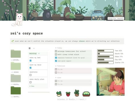 Simple Notion Setup, Notion Setup Ideas, Notion Green Aesthetic Template, Minimal Notion Setup, Aesthetic Notion Notes, Notion Set Up Ideas, Wesley Anna Notion Library, Background Notion Aesthetic, Summer Notion Template