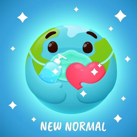 ''New Normal'' Globe with Facemask and Holding Sanitizer Cartoon Globe, Happy Students, Infographic Poster, Emoji Images, Wearing A Mask, Poster Drawing, New Normal, Diy Mask, Wash Your Hands