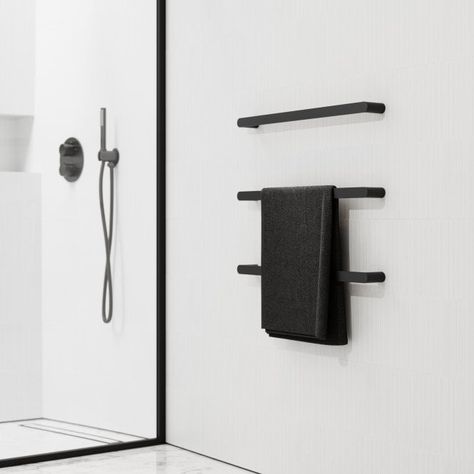 Black Towel Rail, Black Towel Bar, Dream Building, Modern Contemporary Bathroom, Bathroom Towel Rails, Bar Rail, Matte Black Bathroom, Black Bathroom Accessories, Stone Bath