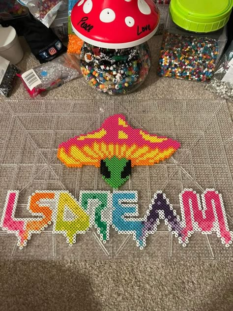 Perler Beads For Adults, Atliens Edm Perler, Edm Perler Patterns, Rave Kandi Perler, Edc Perler Bead Patterns, Perler Bead Patterns Edm, Perler Patterns Trippy, Pearler Bead Patterns Rave, Lsdream Perler Pattern