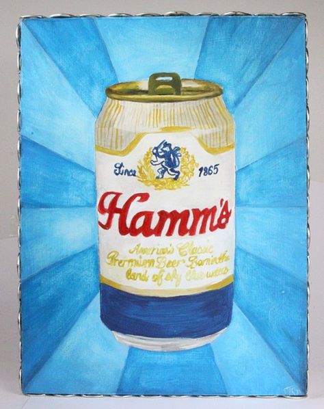 Hamms Beer - Don't know why they stopped making Hamms. Beer Can Painting, Beer Painting Canvas, Watercolor Beer Painting, Hamms Beer Sign, Beer Drawing, Beer Cartoon, Beer Tattoos, Hamms Beer, Beer Painting