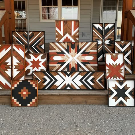 Aztec Wood Wall Art Patterns, Wood Lath Art, Southwestern Farmhouse, Aztec Wall Art, Aztec Decor, Wand Art, Wood Art Diy, Barn Quilt Designs, Wood Wall Art Diy